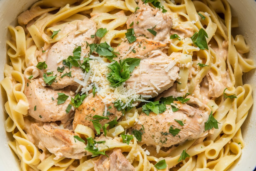 Marry me chicken pasta recipe in a pot ready to serve.