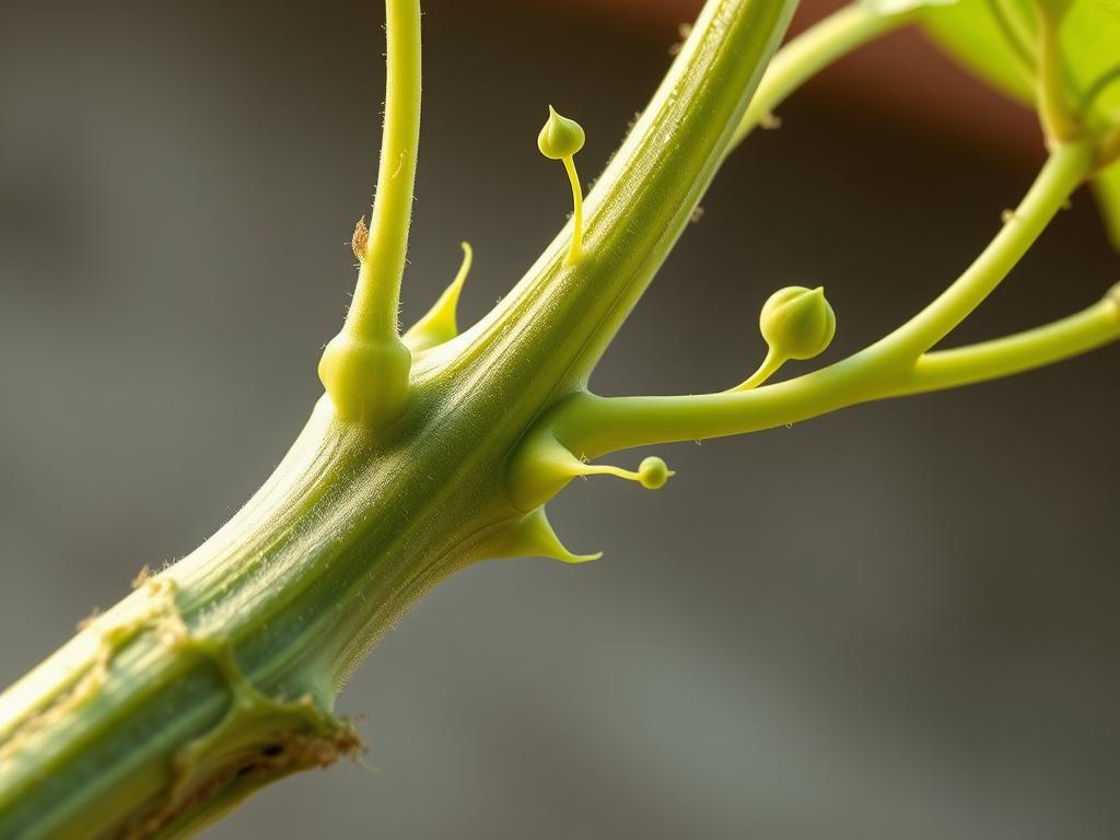 A close-up view of a thriving plant stem, showcasing intricate node structures and the process of stem and node propagation. The scene is captured with a sharp, high-resolution lens, highlighting the delicate textures and patterns of the stem's surface. Soft, diffused lighting from the side illuminates the intricate branching and the emergence of new growth, creating a sense of depth and dimensionality. The background is blurred, allowing the viewer to focus on the captivating details of the plant's anatomy and the underlying mechanisms of vegetative reproduction.