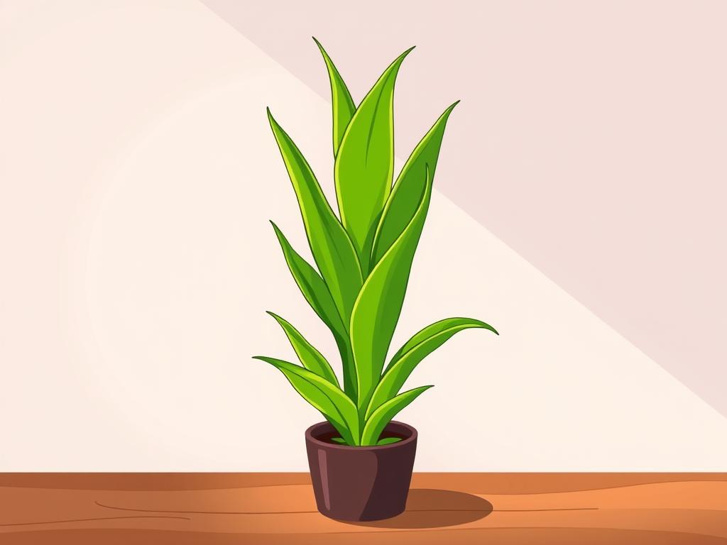 A lush, vibrant snake plant stands tall, its leaves radiating a healthy green glow under soft, diffused lighting. The plant is situated on a wooden table, with a clean, minimalist background, allowing the plant to be the focal point. The image captures the essential details for maintaining a snake plant's well-being, such as proper watering, adequate sunlight, and gentle care. The overall atmosphere conveys a sense of tranquility and balance, inspiring viewers to confidently care for their own indoor snake plants.
