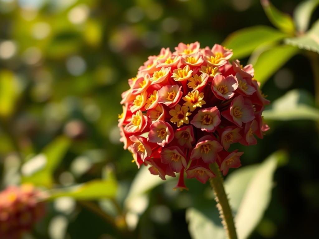 A close-up view of the stunning chocolate-colored flowers of the Joe Pye weed plant, with its distinctive clusters of delicate, soft petals and vibrant golden centers. The plant is set against a blurred, natural backdrop, with dappled sunlight filtering through the leaves and creating a warm, inviting atmosphere. The camera captures the intricate details of the bloom, highlighting the velvety texture and the rich, earthy tones that give this plant its unique charm. The overall composition emphasizes the beauty and allure of this captivating pollinator-attracting species.