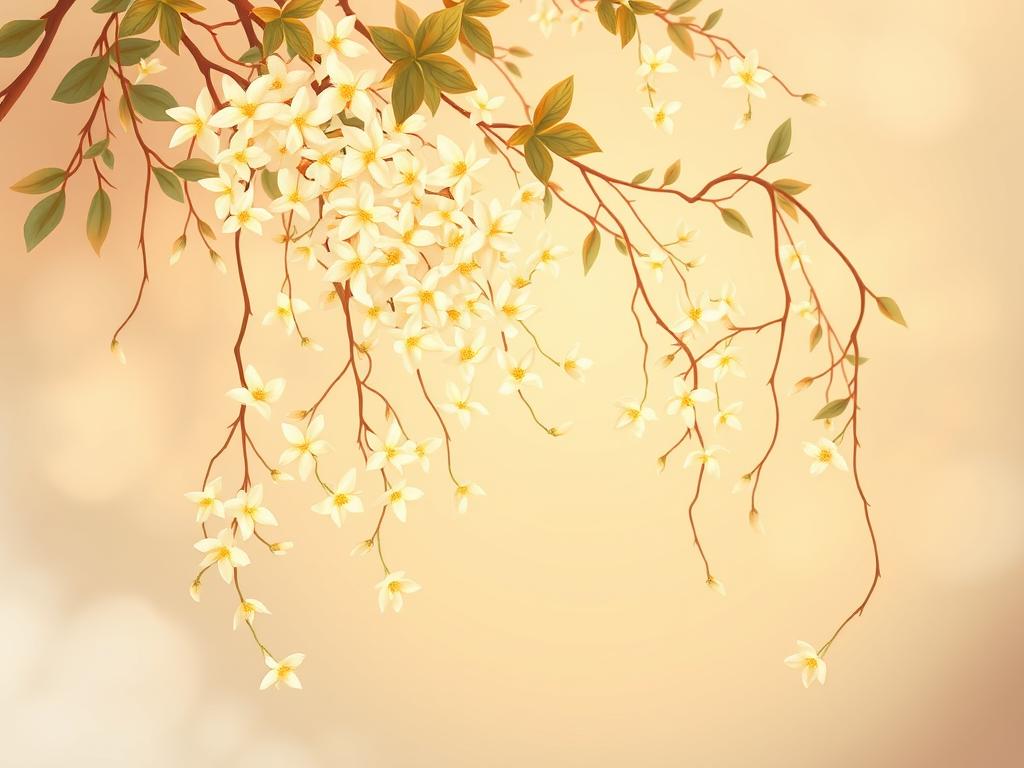 A delicate cascade of jasmine blossoms floating effortlessly against a soft, ethereal background. The petals, bathed in warm, golden light, exude a captivating fragrance that infuses the scene with a sense of serene tranquility. Delicate tendrils of jasmine vines intertwine, creating a harmonious tapestry that beckons the viewer to immerse themselves in the natural beauty. The composition is balanced, with the flowers taking center stage, while the subtlety of the surroundings allows the jasmine to shine. This image embodies the essence of the Jasmine Blossom collection, a true floral delight that invites exploration and appreciation.