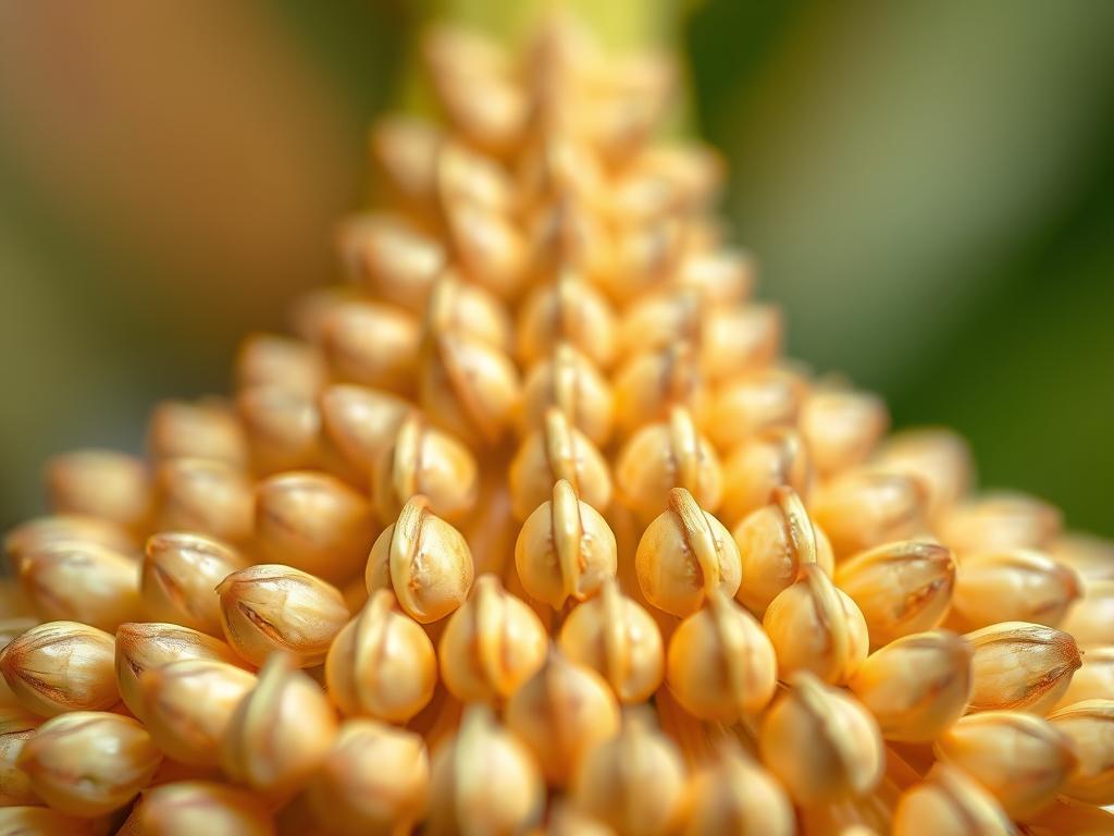 Close-up high-resolution photograph of daylily seeds, displaying their unique shape, texture, and color. The seeds are arranged in an orderly, symmetrical pattern, filling the frame and highlighting their intricate design. The lighting is soft and diffused, creating a warm, natural atmosphere that enhances the delicate features of the seeds. The depth of field is shallow, allowing the seeds to be the focal point of the image, with a blurred, out-of-focus background. The overall composition is balanced and visually appealing, showcasing the beauty and potential of these remarkable daylily seeds.